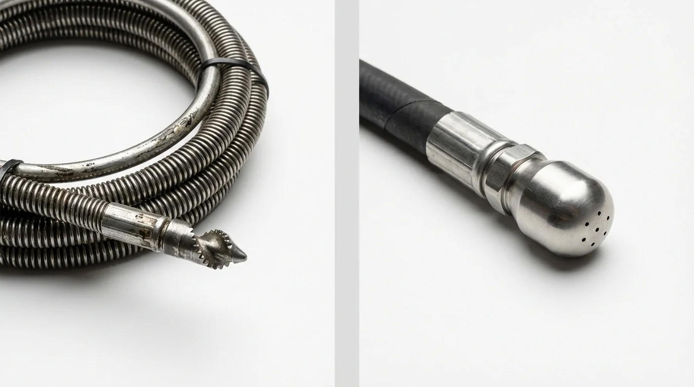 Drain snake cable and hydro jetting nozzle used for drain cleaning in Andalusia, IL