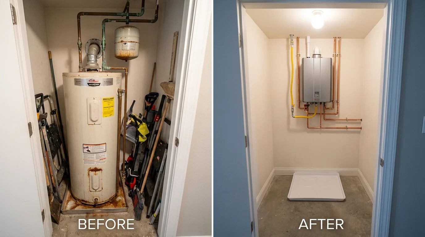 Tank water heater versus wall-mounted tankless unit comparison for Andalusia, IL homeowners